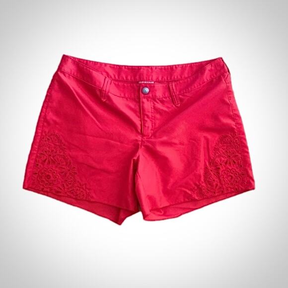 Athleta Bright Red Coastal Eyelet Floral Cut-out Shorts Womens 6 - Picture 1 of 14